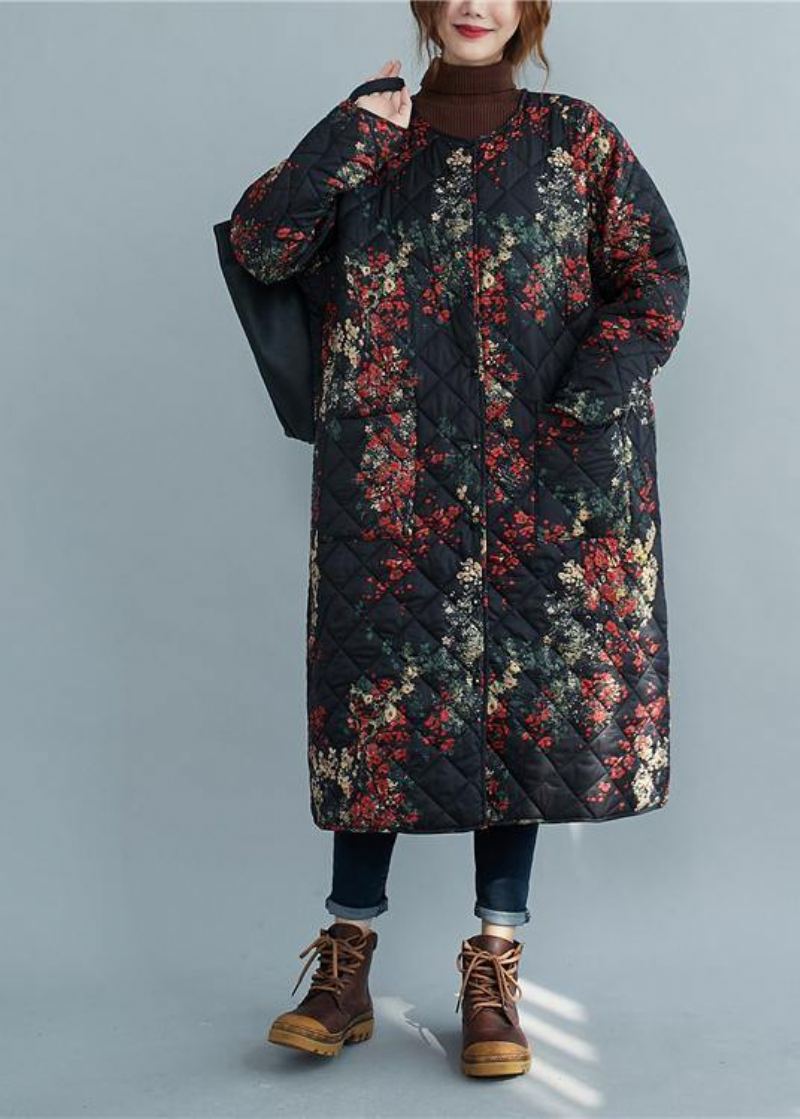 Vêtements Décontractés Grande Taille Manteaux D'hiver Poches Florales Parkas - Doudounes femmes