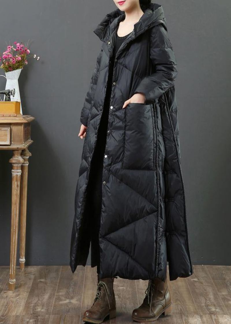 Vêtements Élégants Grande Taille Femmes Parka Vestes Noir À Capuche Boutonné Veste Femme