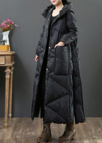 Vêtements Élégants Grande Taille Femmes Parka Vestes Noir À Capuche Boutonné Veste Femme