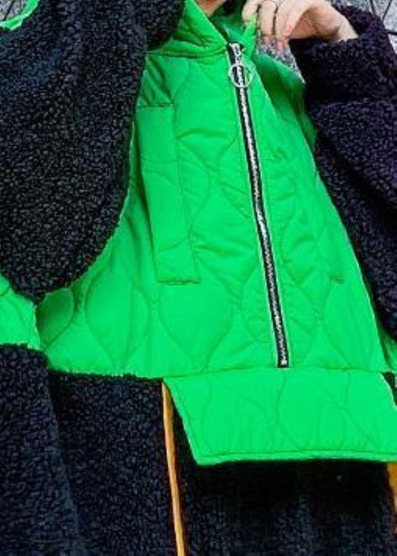 Vêtements Patchwork Vert Français Robe À Capuche Et Fermeture Éclair Robes D'automne - Doudounes femmes