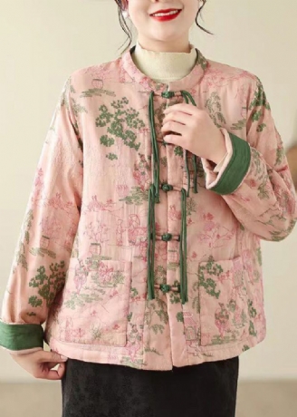 Vintage Rose Glands Poches Brodées Veste Remplie De Coton Fin Hiver