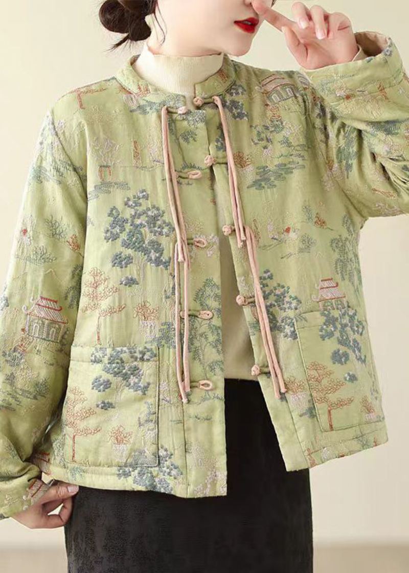 Vintage Rose Glands Poches Brodées Veste Remplie De Coton Fin Hiver - Doudounes femmes