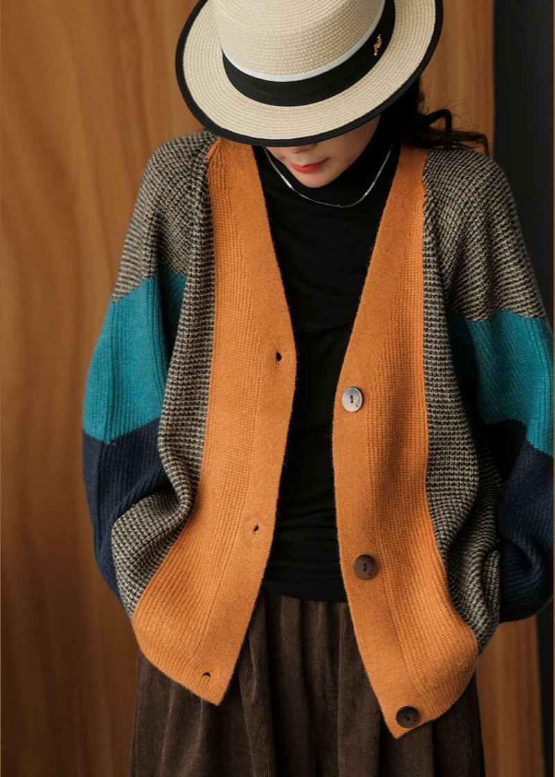 Art Colorblock Oversize Patchwork Tricot Cardigan Hiver