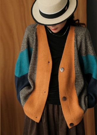 Art Colorblock Oversize Patchwork Tricot Cardigan Hiver