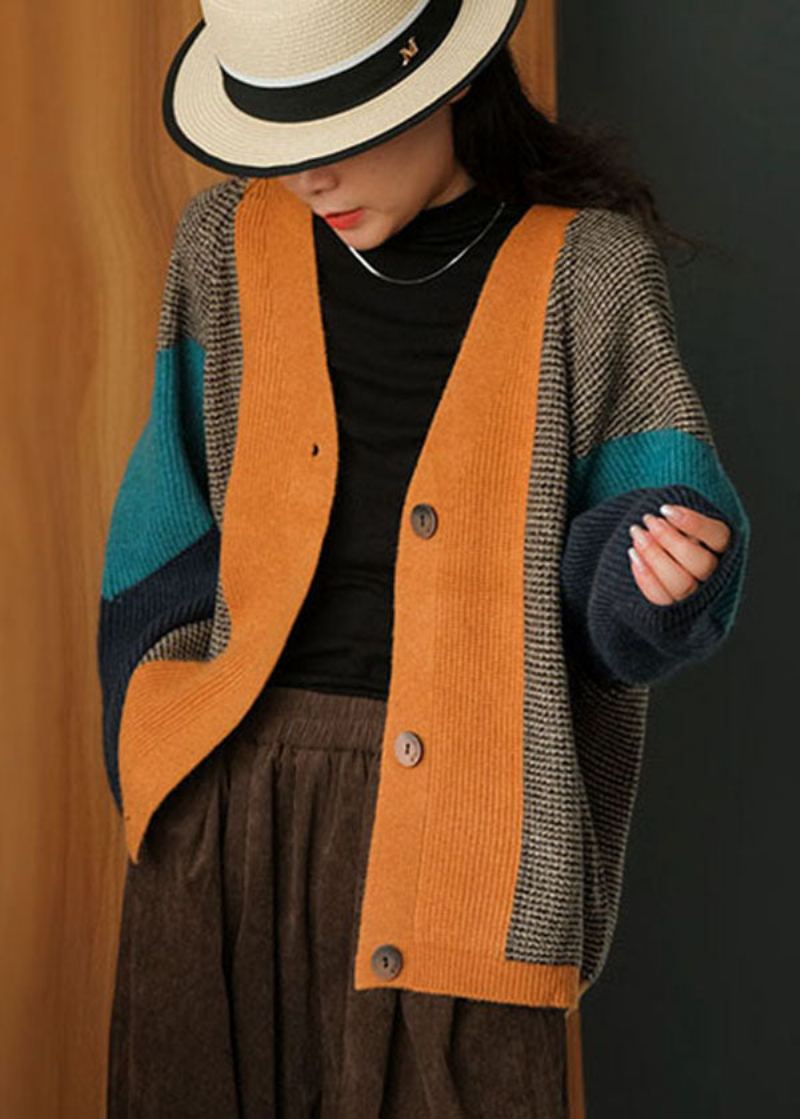 Art Colorblock Oversize Patchwork Tricot Cardigan Hiver - Cardigans femmes