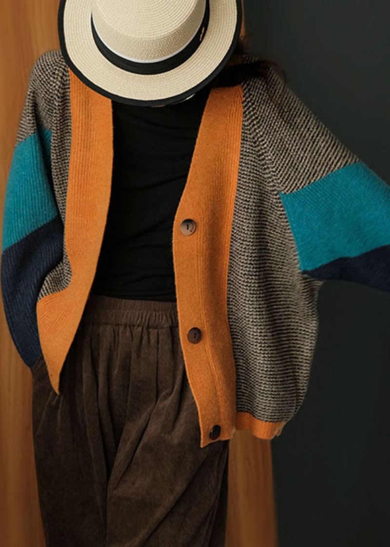 Art Colorblock Oversize Patchwork Tricot Cardigan Hiver - Cardigans femmes