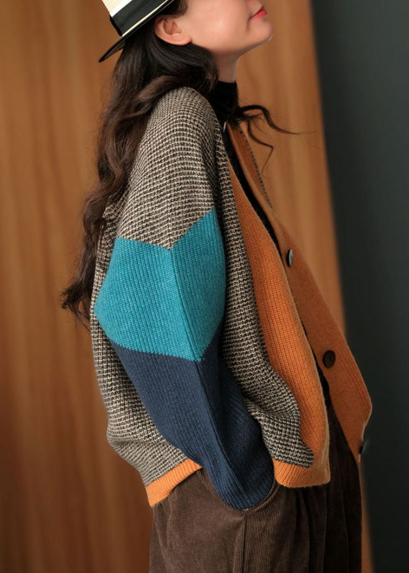 Art Colorblock Oversize Patchwork Tricot Cardigan Hiver - Cardigans femmes