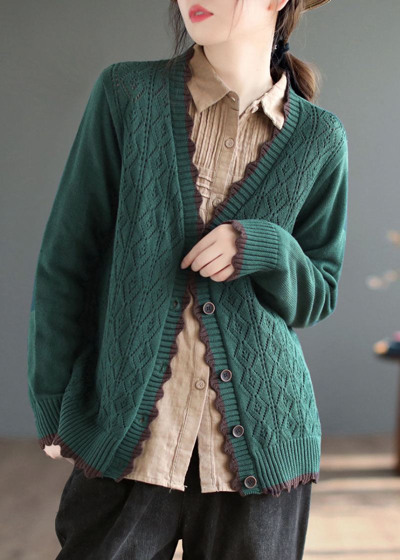 Art Green Cardigan En Tricot À Simple Boutonnage Et Col En V Pour L'hiver