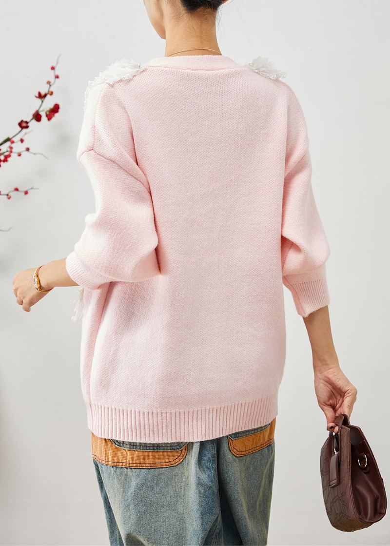 Art Pink - Manteaux Chauds En Tricot Patchwork À Volants Automne - Cardigans femmes