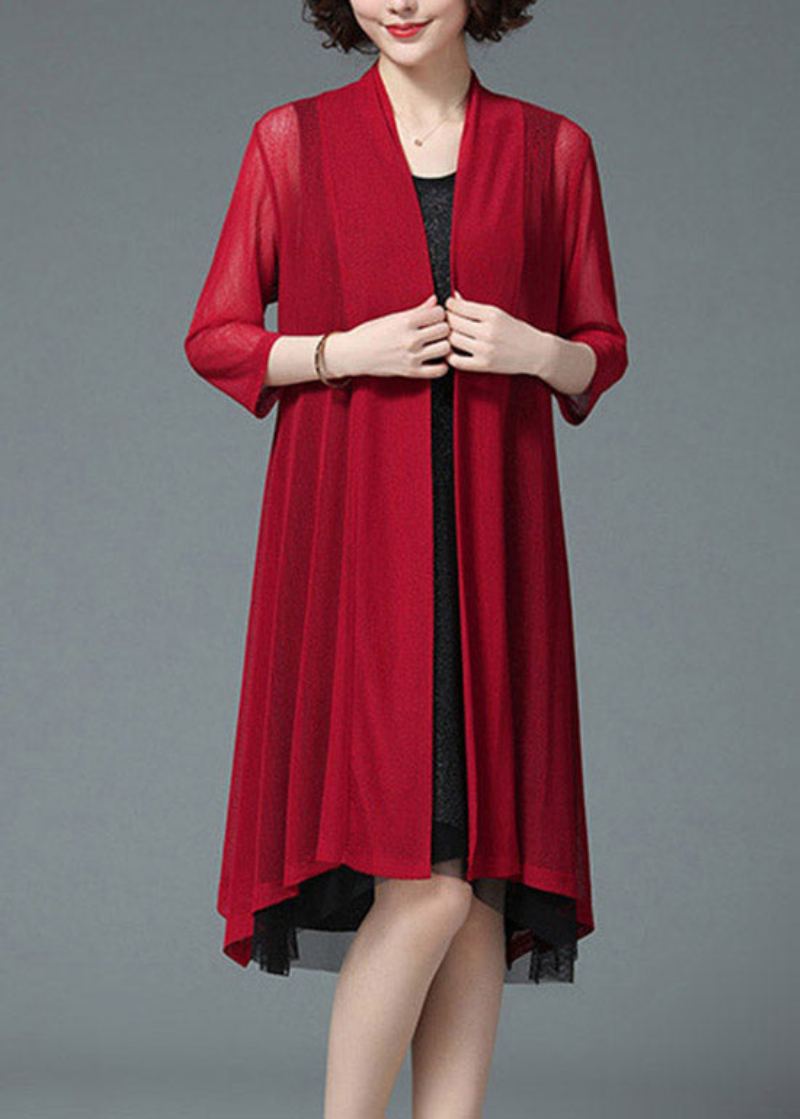 Baggy Plus Size Rouge Upf 50+ Cardigan De Plage En Tricot À Manches Trois Quarts