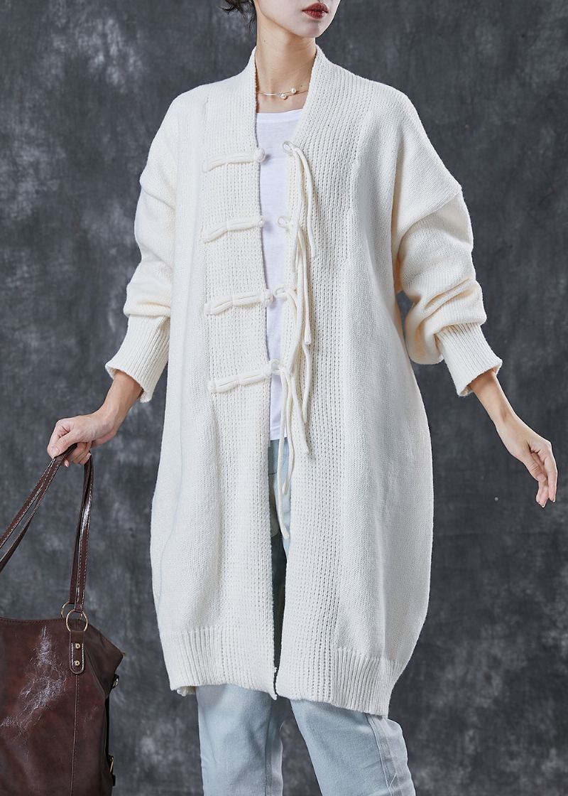 Bohème Blanc Surdimensionné Chinois Bouton Tricot Cardigans Printemps