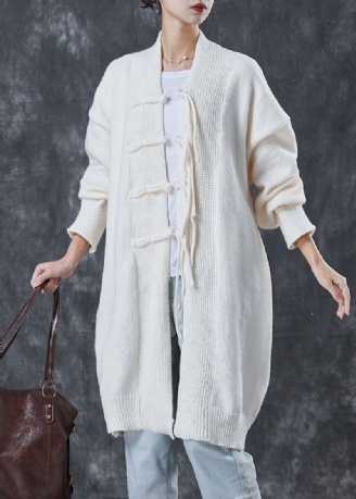 Bohème Blanc Surdimensionné Chinois Bouton Tricot Cardigans Printemps