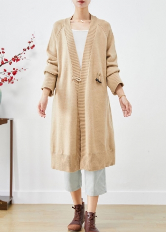 Boho Light Camel Manteau Ample En Tricot Avec Boutons En Corne Surdimensionnés Automne