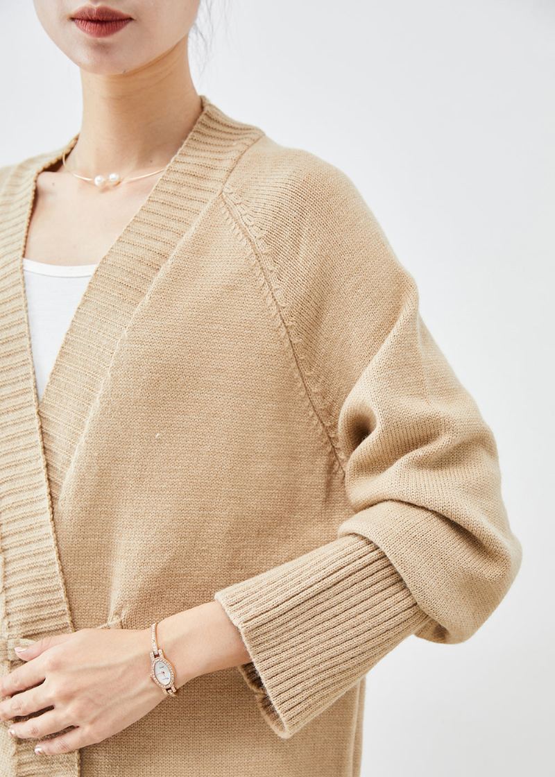 Boho Light Camel Manteau Ample En Tricot Avec Boutons En Corne Surdimensionnés Automne - Cardigans femmes