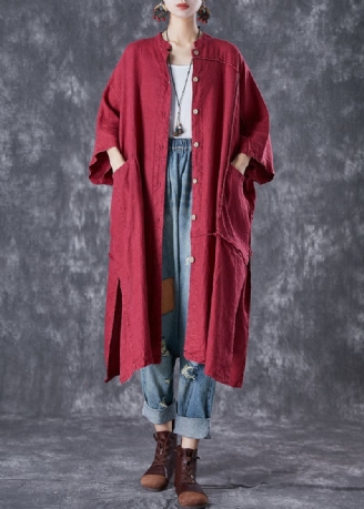 Boho Mulberry Surdimensionné Patchwork Côté Ouvert Lin Long Cardigan Été