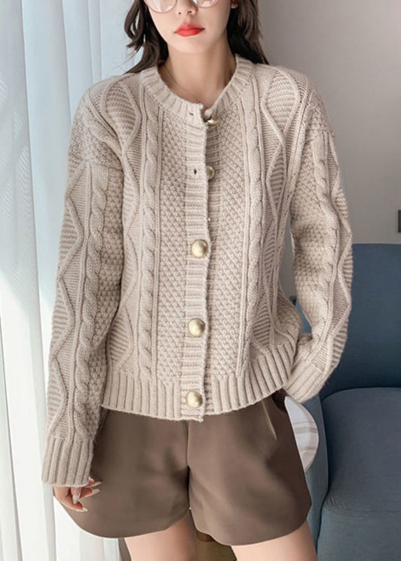 Boutique Beige O-cou Bouton Tricot Cardigan Automne