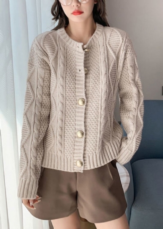 Boutique Beige O-cou Bouton Tricot Cardigan Automne