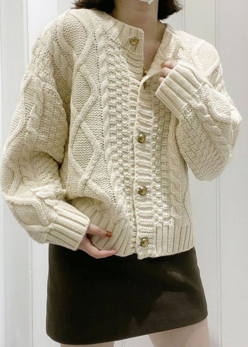 Boutique Beige O-cou Bouton Tricot Cardigan Automne - Beige