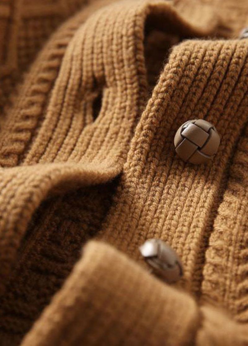 Boutique Chocolat Col Rond Bouton Épais Câble Tricot Cardigans Hiver - Cardigans femmes