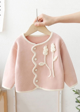 Boutique Rose Col Rond Bouton Patchwork Tricot Bébé Manteau À Manches Longues