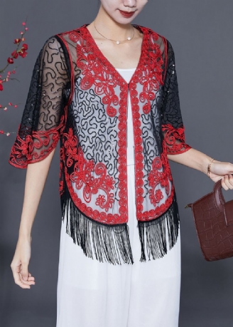 Boutique Rouge Paillettes Gland Tulle Cardigan Été