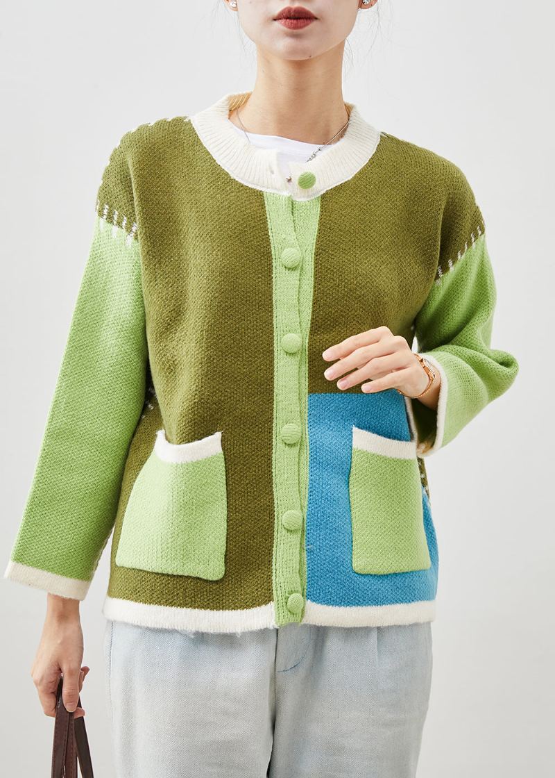 Boutique Vert Surdimensionné Patchwork Vestes En Tricot Printemps