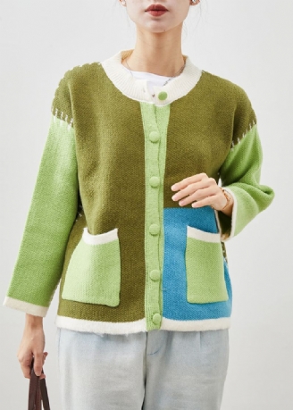 Boutique Vert Surdimensionné Patchwork Vestes En Tricot Printemps