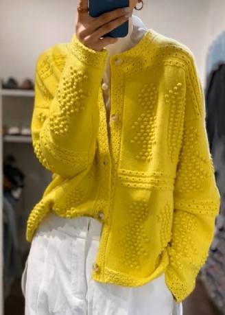 Bouton Jaune Lâche Évider Les Manteaux En Tricot De Coton À Manches Longues