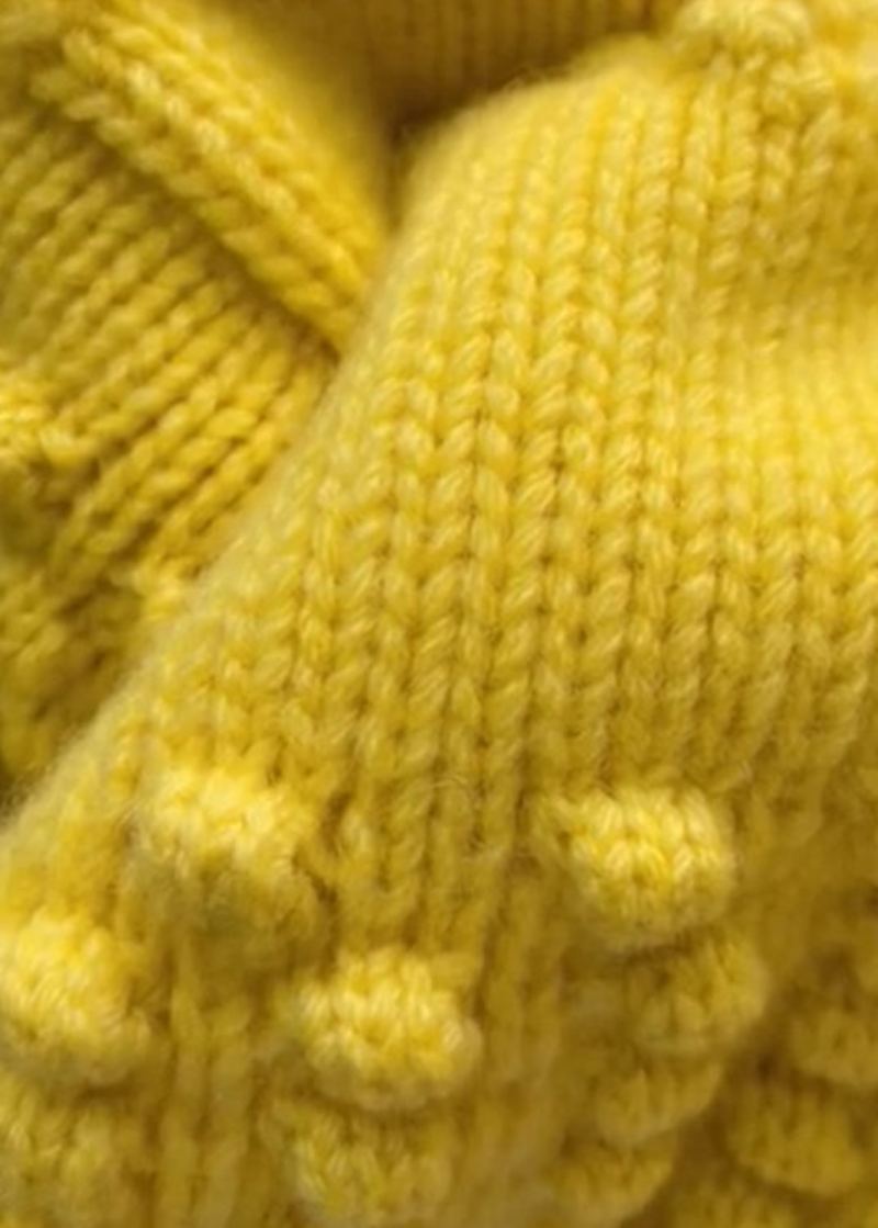 Bouton Jaune Lâche Évider Les Manteaux En Tricot De Coton À Manches Longues - Cardigans femmes