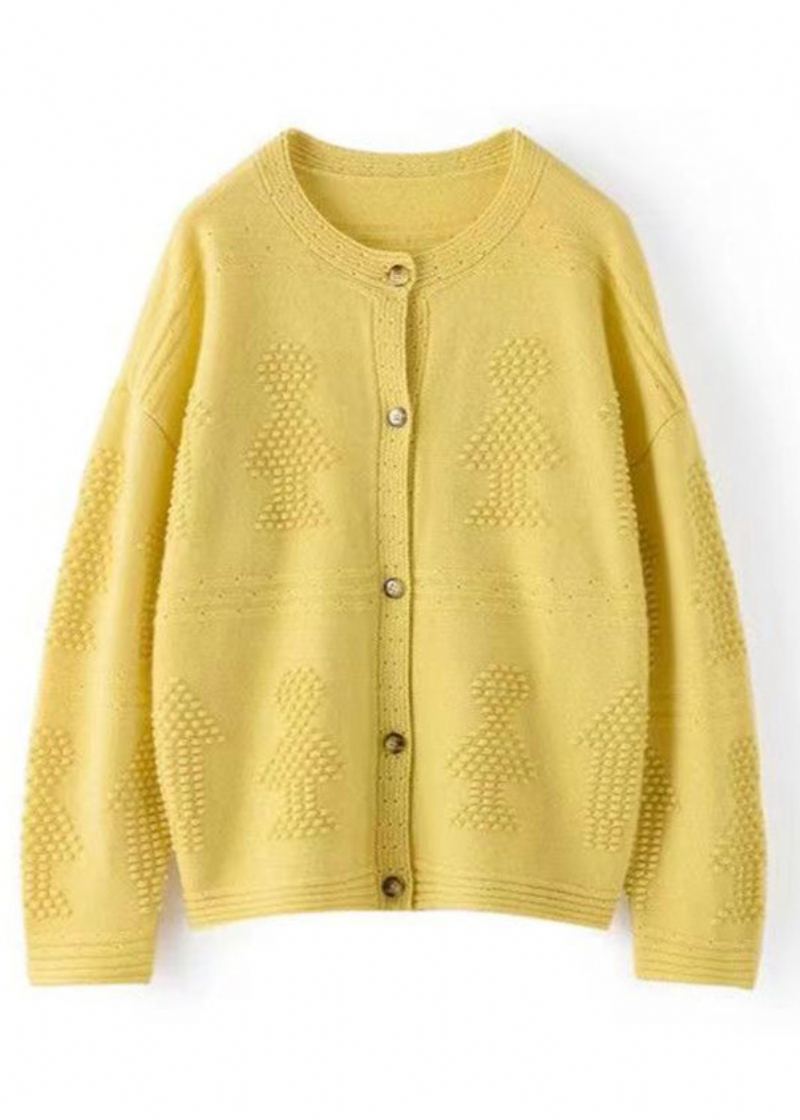 Bouton Jaune Lâche Évider Les Manteaux En Tricot De Coton À Manches Longues - Cardigans femmes