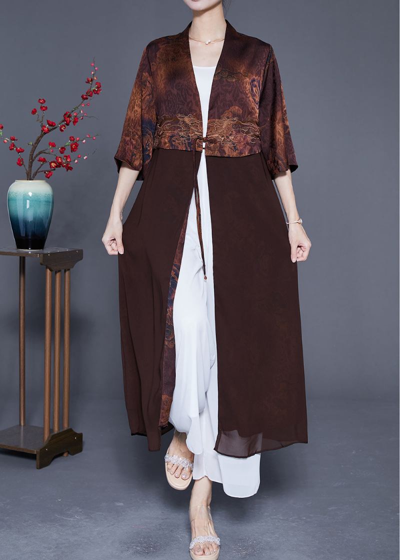 Café Patchwork Soie Cardigans Bouton Chinois Été