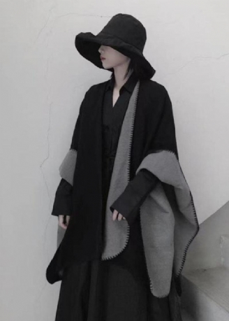 Cape En Cachemire Noire À La Mode Vêtements Asymétriques Des Deux Côtés Automne