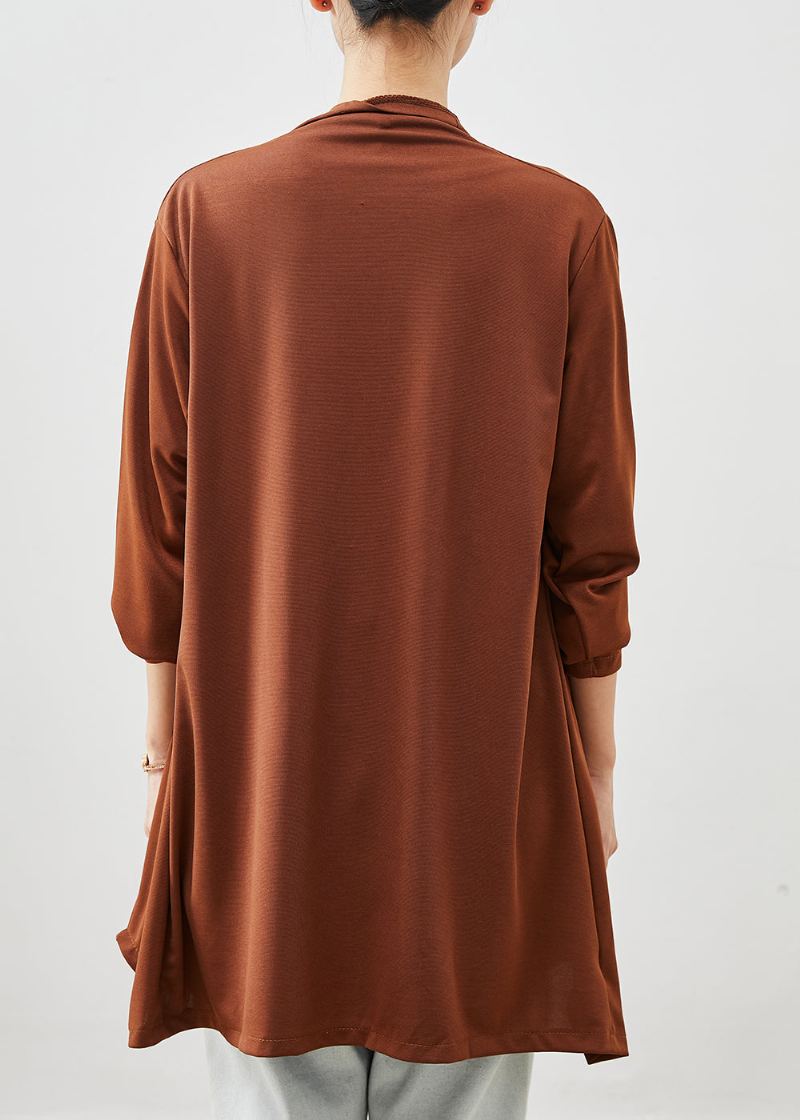 Caramel Patchwork Coton Cardigans Asymétrique Printemps - Cardigans femmes