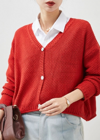 Cardigan Ample En Tricot Boutonné Rouge De Grande Taille Printemps