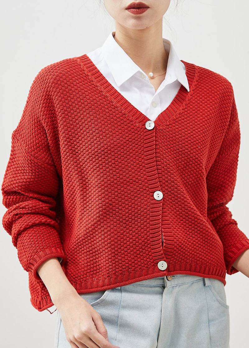 Cardigan Ample En Tricot Boutonné Rouge De Grande Taille Printemps - Cardigans femmes