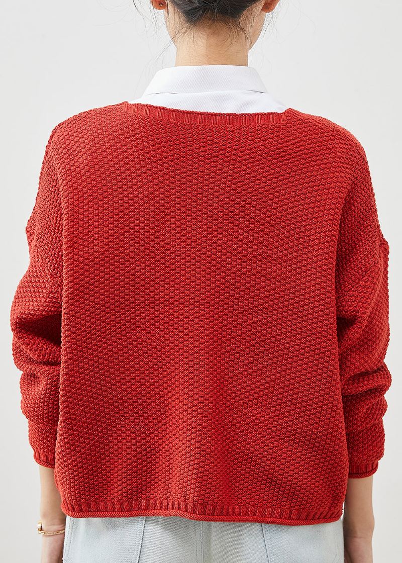 Cardigan Ample En Tricot Boutonné Rouge De Grande Taille Printemps - Cardigans femmes