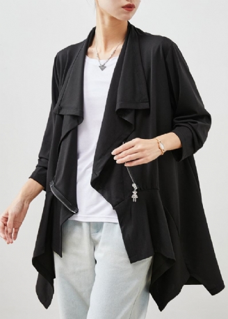 Cardigan Asymétrique En Coton Pour Femmes Noir Patchwork Printemps