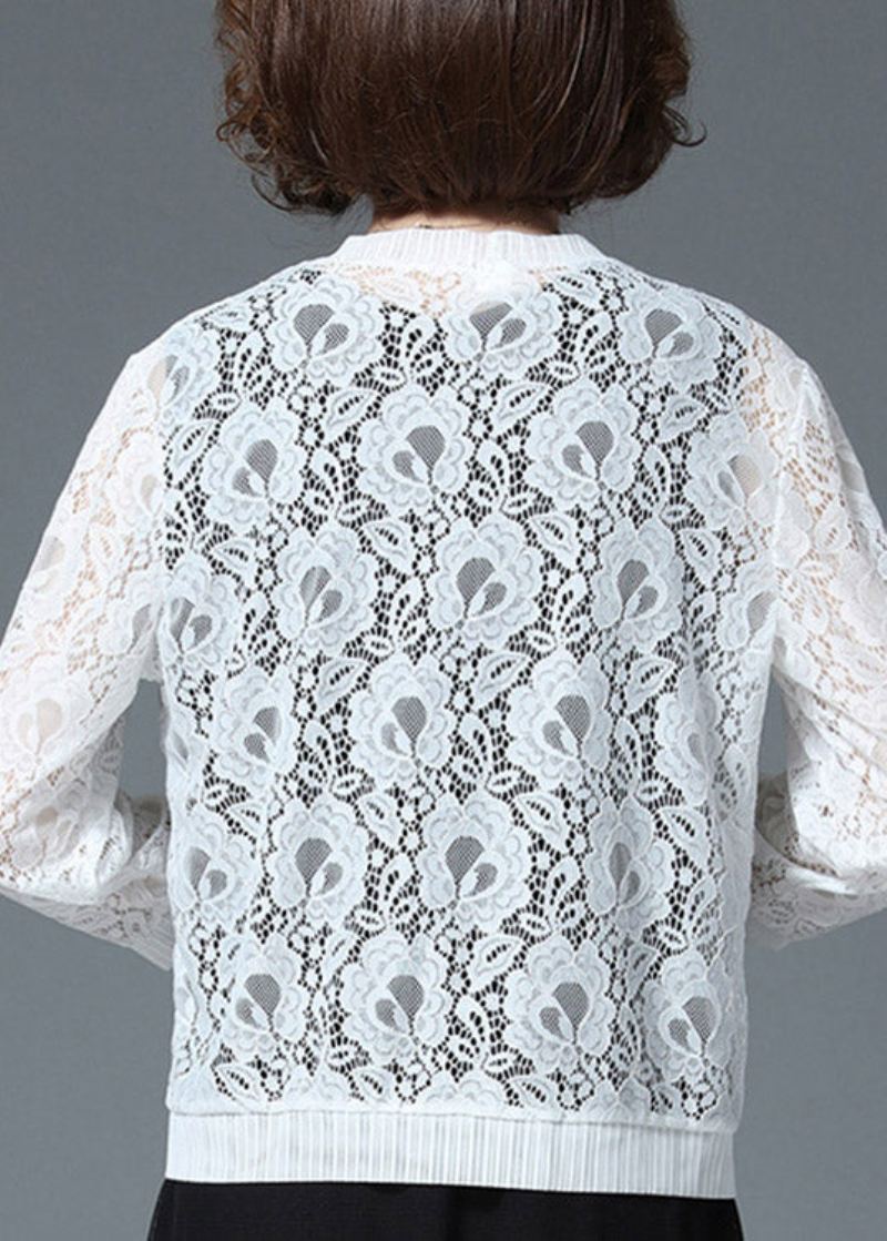 Cardigan Blanc À Manches Longues En Dentelle Creuse Upf 50+ De Grande Taille - Cardigans femmes