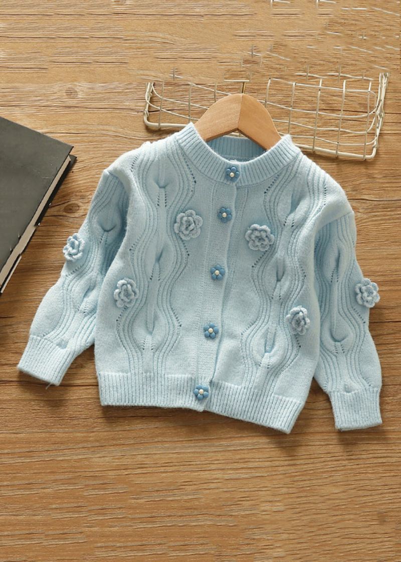 Cardigan Bleu Moderne À Col Rond Et Boutons En Tricot Pour Filles Automne