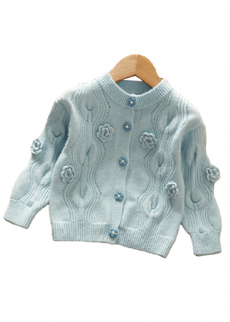 Cardigan Bleu Moderne À Col Rond Et Boutons En Tricot Pour Filles Automne - Cardigans femmes