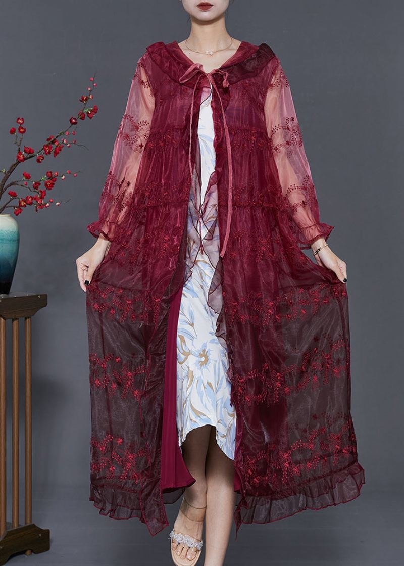 Cardigan À Capuche En Organza Brodé De Mûrier Boho Été - Cardigans femmes