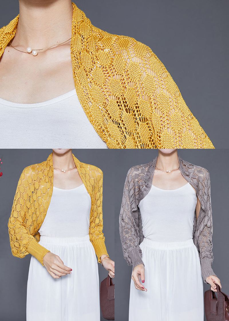 Cardigan Chic En Maille Évidé Surdimensionné Jaune Automne - Cardigans femmes