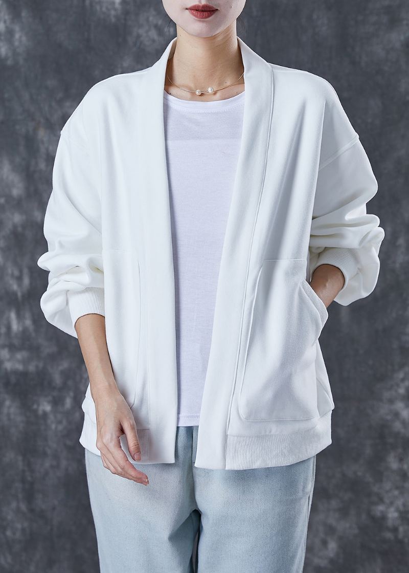 Cardigan En Coton Avec Poches Surdimensionnées Blanches Simples Printemps