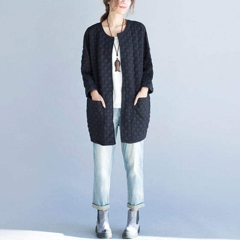 Cardigan En Coton Noir Décontracté À La Mode Grande Taille Manches Avec Bracelet Vêtements D'extérieur - Cardigans femmes