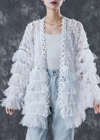 Cardigan En Dentelle Patchwork En Couches Blanches Bricolage Printemps