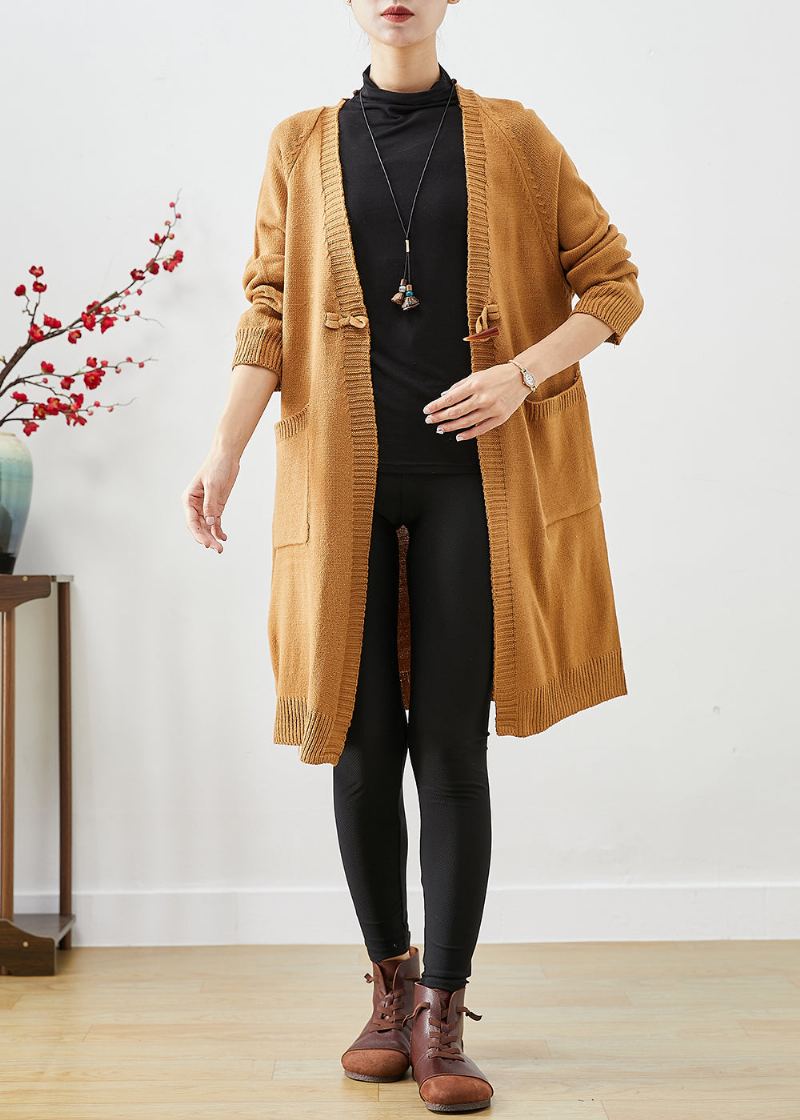 Cardigan Kaki En Tricot Avec Poches Surdimensionnées Pour Femme Automne - Cardigans femmes