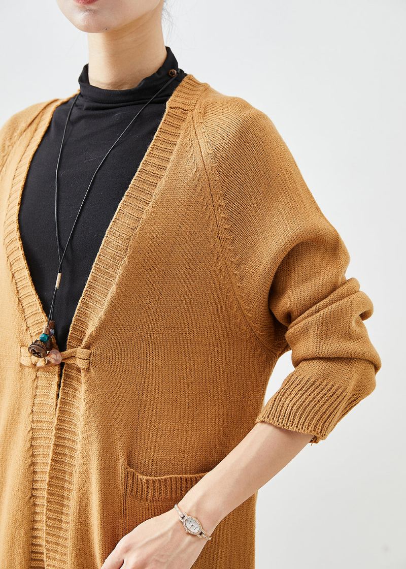 Cardigan Kaki En Tricot Avec Poches Surdimensionnées Pour Femme Automne - Cardigans femmes