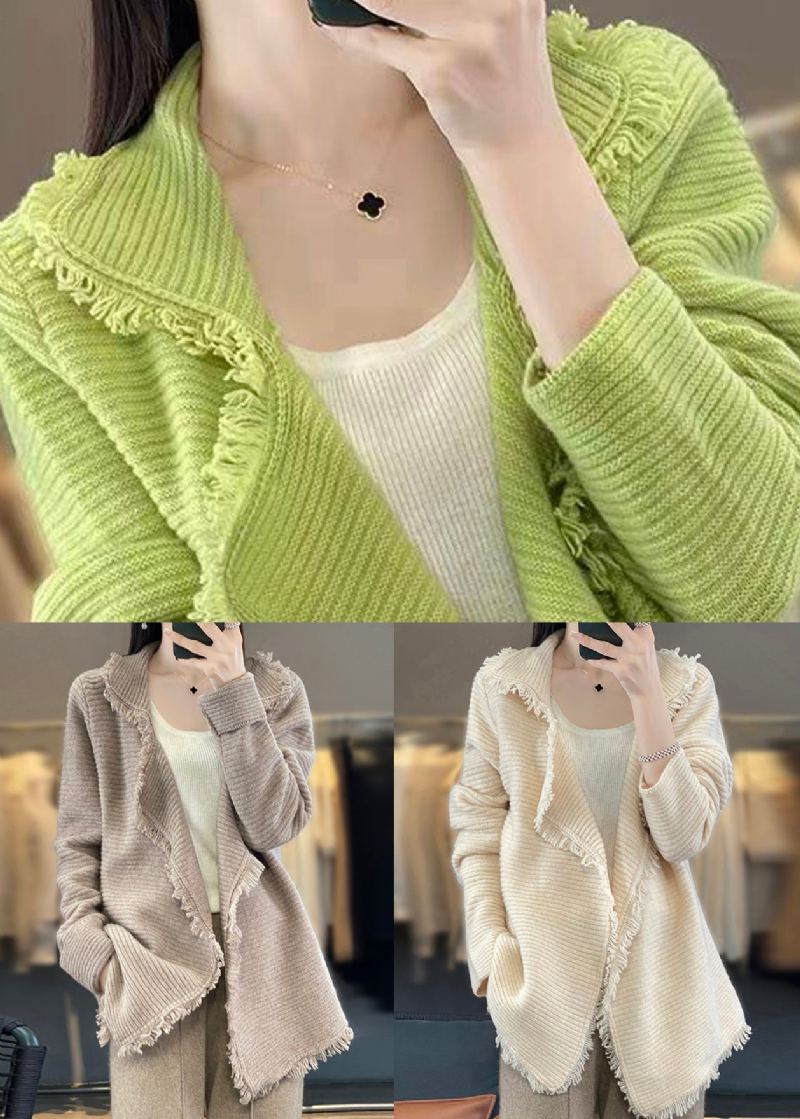 Cardigan En Laine Confortable En Patchwork À Franges Beige Français Automne - Cardigans femmes