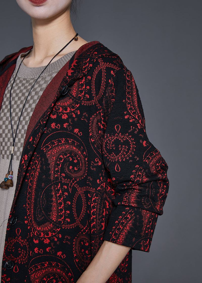 Cardigan Long En Coton Imprimé Surdimensionné Rouge Terne Italien Automne - Cardigans femmes