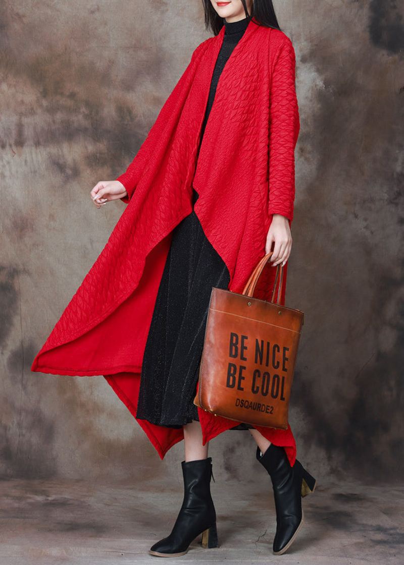 Cardigan Long En Coton Patchwork Rouge Asymétrique Printemps